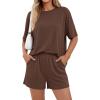 image:imageBTFBM Two Piece Sets For Women Summer Outfits Short Sleeve Tops Lounge Shorts Sets Oversized Matching Sets Pockets 2026Brown