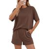 image:imageBTFBM Two Piece Sets For Women Summer Outfits Short Sleeve Tops Lounge Shorts Sets Oversized Matching Sets Pockets 2026Brown