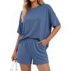 image:imageBTFBM Two Piece Sets For Women Summer Outfits Short Sleeve Tops Lounge Shorts Sets Oversized Matching Sets Pockets 2026Grey Blue