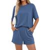 image:imageBTFBM Two Piece Sets For Women Summer Outfits Short Sleeve Tops Lounge Shorts Sets Oversized Matching Sets Pockets 2026Grey Blue