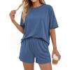 image:imageBTFBM Two Piece Sets For Women Summer Outfits Short Sleeve Tops Lounge Shorts Sets Oversized Matching Sets Pockets 2026Grey Blue