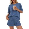 image:imageBTFBM Two Piece Sets For Women Summer Outfits Short Sleeve Tops Lounge Shorts Sets Oversized Matching Sets Pockets 2026Grey Blue