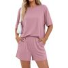 image:imageBTFBM Two Piece Sets For Women Summer Outfits Short Sleeve Tops Lounge Shorts Sets Oversized Matching Sets Pockets 2026Pink