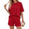 image:imageBTFBM Two Piece Sets For Women Summer Outfits Short Sleeve Tops Lounge Shorts Sets Oversized Matching Sets Pockets 2026Red