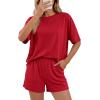 image:imageBTFBM Two Piece Sets For Women Summer Outfits Short Sleeve Tops Lounge Shorts Sets Oversized Matching Sets Pockets 2026Red