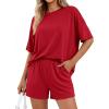 image:imageBTFBM Two Piece Sets For Women Summer Outfits Short Sleeve Tops Lounge Shorts Sets Oversized Matching Sets Pockets 2026Red