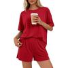 image:imageBTFBM Two Piece Sets For Women Summer Outfits Short Sleeve Tops Lounge Shorts Sets Oversized Matching Sets Pockets 2026Red