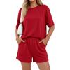 image:imageBTFBM Two Piece Sets For Women Summer Outfits Short Sleeve Tops Lounge Shorts Sets Oversized Matching Sets Pockets 2026Red