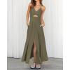 image:imageBTFBM Women 2026 Spaghetti Strap Midi Summer Dresses Sleeveless V Neck Cutout Slit Casual Beach Party Maxi Dress PocketsArmy Green