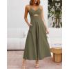 image:imageBTFBM Women 2026 Spaghetti Strap Midi Summer Dresses Sleeveless V Neck Cutout Slit Casual Beach Party Maxi Dress PocketsArmy Green