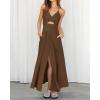 image:imageBTFBM Women 2026 Spaghetti Strap Midi Summer Dresses Sleeveless V Neck Cutout Slit Casual Beach Party Maxi Dress PocketsBrown