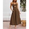 image:imageBTFBM Women 2026 Spaghetti Strap Midi Summer Dresses Sleeveless V Neck Cutout Slit Casual Beach Party Maxi Dress PocketsBrown
