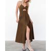image:imageBTFBM Women 2026 Spaghetti Strap Midi Summer Dresses Sleeveless V Neck Cutout Slit Casual Beach Party Maxi Dress PocketsBrown