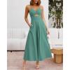 image:imageBTFBM Women 2026 Spaghetti Strap Midi Summer Dresses Sleeveless V Neck Cutout Slit Casual Beach Party Maxi Dress PocketsGrey Green