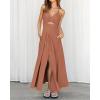 image:imageBTFBM Women 2026 Spaghetti Strap Midi Summer Dresses Sleeveless V Neck Cutout Slit Casual Beach Party Maxi Dress PocketsLight Brown
