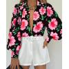 image:imageBTFBM Women Fashion Button Down Shirts 2026 V Neck Boho Printed Long Sleeve Blouses Dressy Casual Spring Fall TopsBig Floral Black Pink