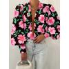 image:imageBTFBM Women Fashion Button Down Shirts 2026 V Neck Boho Printed Long Sleeve Blouses Dressy Casual Spring Fall TopsBig Floral Black Pink