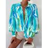 image:imageBTFBM Women Fashion Button Down Shirts 2026 V Neck Boho Printed Long Sleeve Blouses Dressy Casual Spring Fall TopsFloral Blue Green