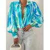 image:imageBTFBM Women Fashion Button Down Shirts 2026 V Neck Boho Printed Long Sleeve Blouses Dressy Casual Spring Fall TopsFloral Blue Green
