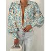 image:imageBTFBM Women Fashion Button Down Shirts 2026 V Neck Boho Printed Long Sleeve Blouses Dressy Casual Spring Fall TopsFloral Blue White