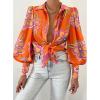 image:imageBTFBM Women Fashion Button Down Shirts 2026 V Neck Boho Printed Long Sleeve Blouses Dressy Casual Spring Fall TopsFloral Orange Purple