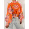 image:imageBTFBM Women Fashion Button Down Shirts 2026 V Neck Boho Printed Long Sleeve Blouses Dressy Casual Spring Fall TopsFloral Orange Purple
