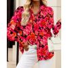 image:imageBTFBM Women Fashion Button Down Shirts 2026 V Neck Boho Printed Long Sleeve Blouses Dressy Casual Spring Fall TopsFloral Red