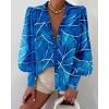 image:imageBTFBM Women Fashion Button Down Shirts 2026 V Neck Boho Printed Long Sleeve Blouses Dressy Casual Spring Fall TopsMulti Blue