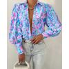 image:imageBTFBM Women Fashion Button Down Shirts 2026 V Neck Boho Printed Long Sleeve Blouses Dressy Casual Spring Fall TopsMulti Blue Pink