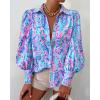 image:imageBTFBM Women Fashion Button Down Shirts 2026 V Neck Boho Printed Long Sleeve Blouses Dressy Casual Spring Fall TopsMulti Blue Pink