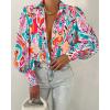 image:imageBTFBM Women Fashion Button Down Shirts 2026 V Neck Boho Printed Long Sleeve Blouses Dressy Casual Spring Fall TopsMulti Pink Green