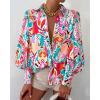 image:imageBTFBM Women Fashion Button Down Shirts 2026 V Neck Boho Printed Long Sleeve Blouses Dressy Casual Spring Fall TopsMulti Pink Green