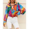 image:imageBTFBM Women Fashion Button Down Shirts 2026 V Neck Boho Printed Long Sleeve Blouses Dressy Casual Spring Fall TopsMulticolored