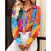 image:imageBTFBM Women Fashion Button Down Shirts 2026 V Neck Boho Printed Long Sleeve Blouses Dressy Casual Spring Fall TopsMulticolored