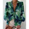 image:imageBTFBM Women Fashion Button Down Shirts 2026 V Neck Boho Printed Long Sleeve Blouses Dressy Casual Spring Fall TopsPrint Green
