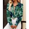 image:imageBTFBM Women Fashion Button Down Shirts 2026 V Neck Boho Printed Long Sleeve Blouses Dressy Casual Spring Fall TopsPrint Green