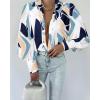 image:imageBTFBM Women Fashion Button Down Shirts 2026 V Neck Boho Printed Long Sleeve Blouses Dressy Casual Spring Fall TopsPrint Navy