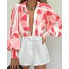 image:imageBTFBM Women Fashion Button Down Shirts 2026 V Neck Boho Printed Long Sleeve Blouses Dressy Casual Spring Fall TopsPrint Pink