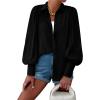 image:imageBTFBM Women Fashion Button Down Shirts 2026 V Neck Boho Printed Long Sleeve Blouses Dressy Casual Spring Fall TopsSolid Black