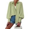 image:imageBTFBM Women Fashion Button Down Shirts 2026 V Neck Boho Printed Long Sleeve Blouses Dressy Casual Spring Fall TopsSolid Green