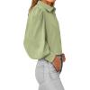 image:imageBTFBM Women Fashion Button Down Shirts 2026 V Neck Boho Printed Long Sleeve Blouses Dressy Casual Spring Fall TopsSolid Green