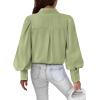 image:imageBTFBM Women Fashion Button Down Shirts 2026 V Neck Boho Printed Long Sleeve Blouses Dressy Casual Spring Fall TopsSolid Green