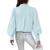 image:imageBTFBM Women Fashion Button Down Shirts 2026 V Neck Boho Printed Long Sleeve Blouses Dressy Casual Spring Fall TopsSolid Light Blue