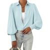 image:imageBTFBM Women Fashion Button Down Shirts 2026 V Neck Boho Printed Long Sleeve Blouses Dressy Casual Spring Fall TopsSolid Light Blue
