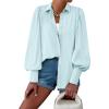 image:imageBTFBM Women Fashion Button Down Shirts 2026 V Neck Boho Printed Long Sleeve Blouses Dressy Casual Spring Fall TopsSolid Light Blue