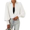 image:imageBTFBM Women Fashion Button Down Shirts 2026 V Neck Boho Printed Long Sleeve Blouses Dressy Casual Spring Fall TopsSolid White