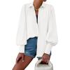 image:imageBTFBM Women Fashion Button Down Shirts 2026 V Neck Boho Printed Long Sleeve Blouses Dressy Casual Spring Fall TopsSolid White