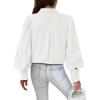 image:imageBTFBM Women Fashion Button Down Shirts 2026 V Neck Boho Printed Long Sleeve Blouses Dressy Casual Spring Fall TopsSolid White