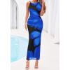 image:imageBTFBM Women Floral Cocktail Wedding Guest Dress Summer Spring 2026 Twist Strap Bodycon Mesh Beach Vacation Maxi DressesFloral Black Blue