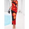 image:imageBTFBM Women Floral Cocktail Wedding Guest Dress Summer Spring 2026 Twist Strap Bodycon Mesh Beach Vacation Maxi DressesFloral Black Red